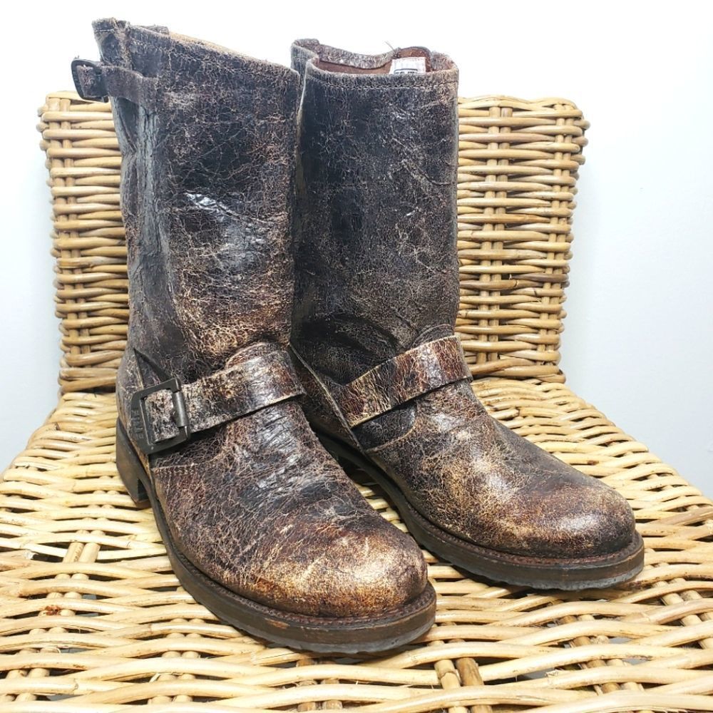 Frye Veronica Distressed Leathrer Boots Brown Size 7 - Picture 2 of 14